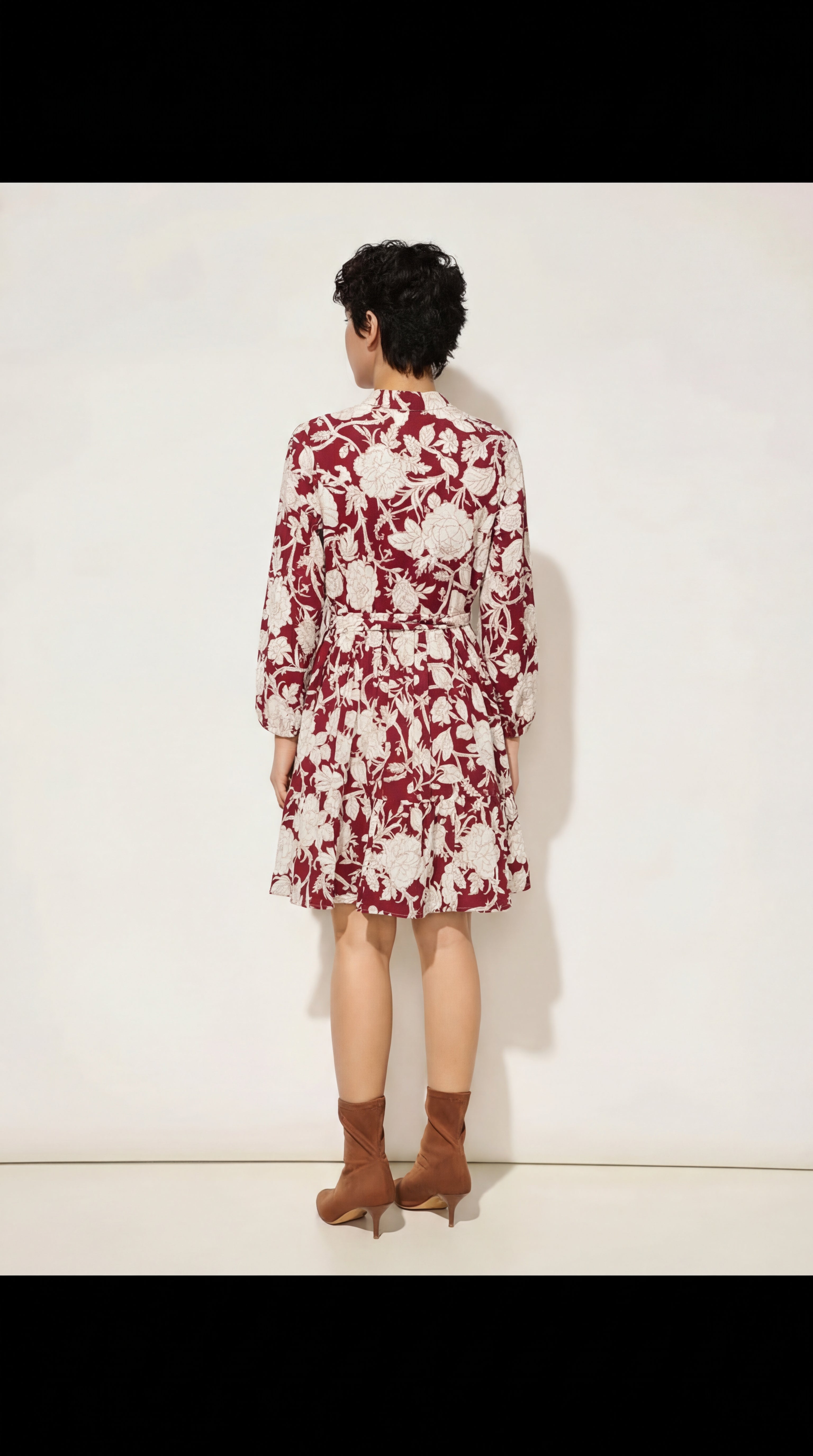 Cream & Brown Bold Floral Tie-Up Dress