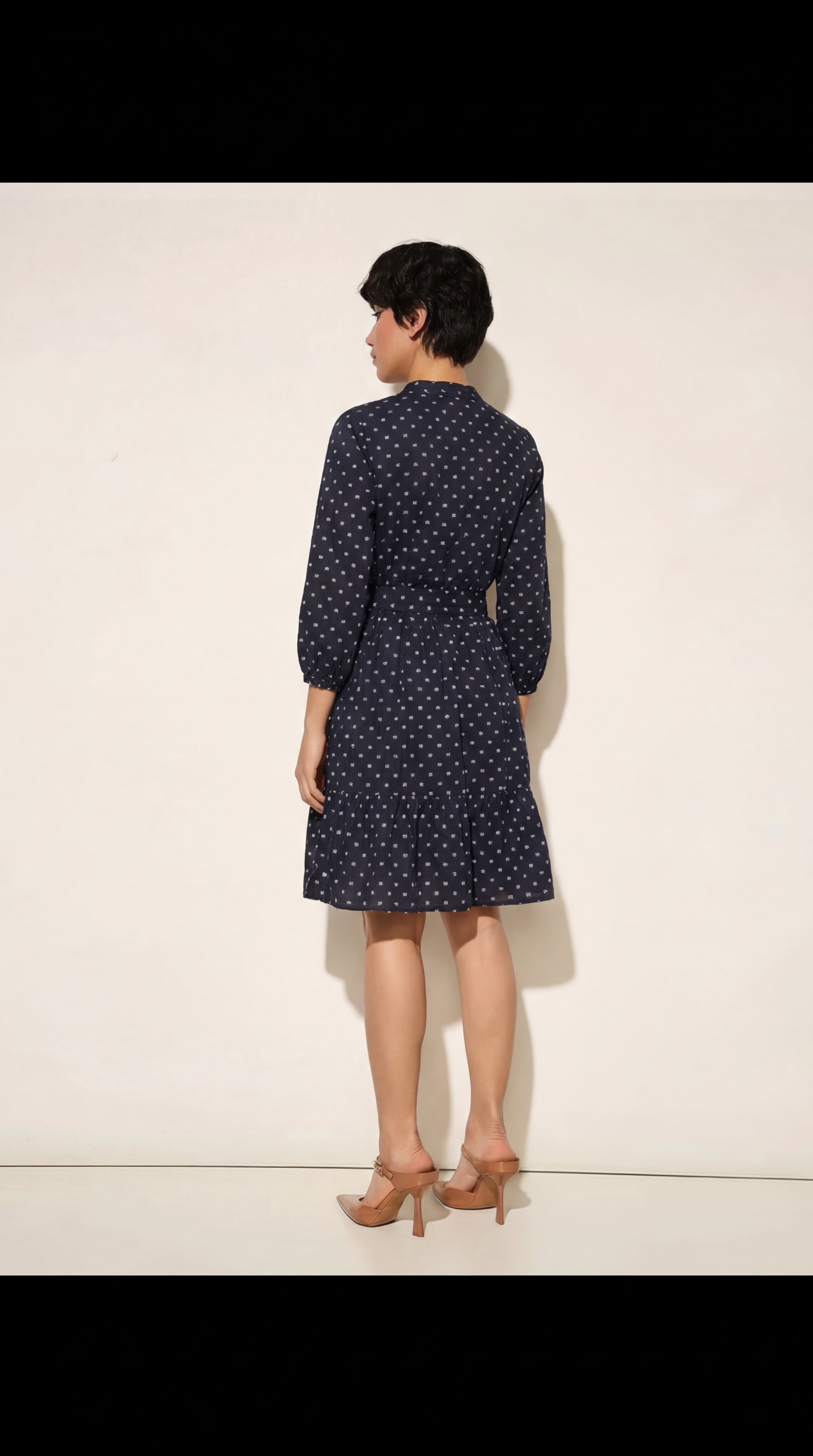 Cream & Brown Bold Floral Tie-Up Dress