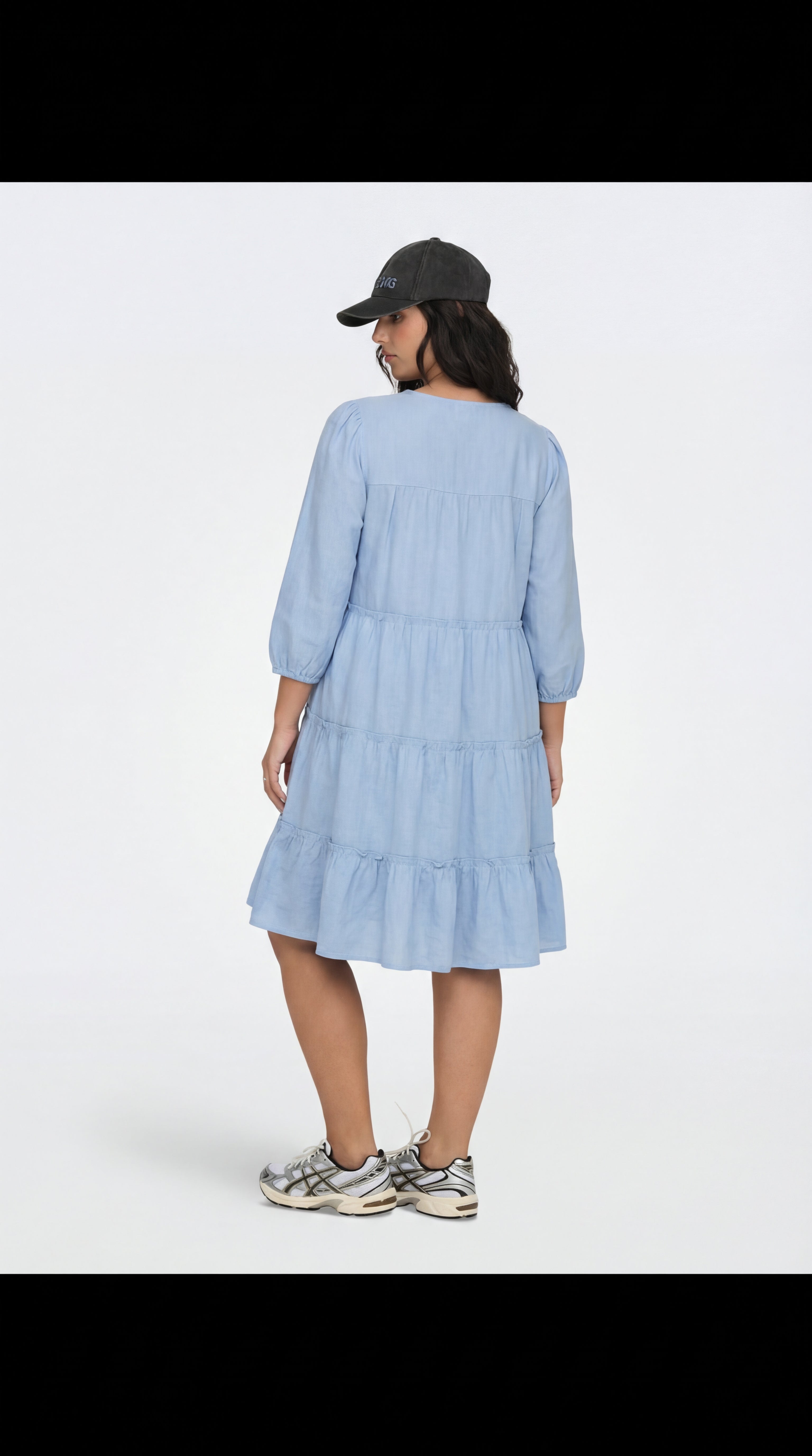 Sky Blue Solid Tiered Flowy Dress