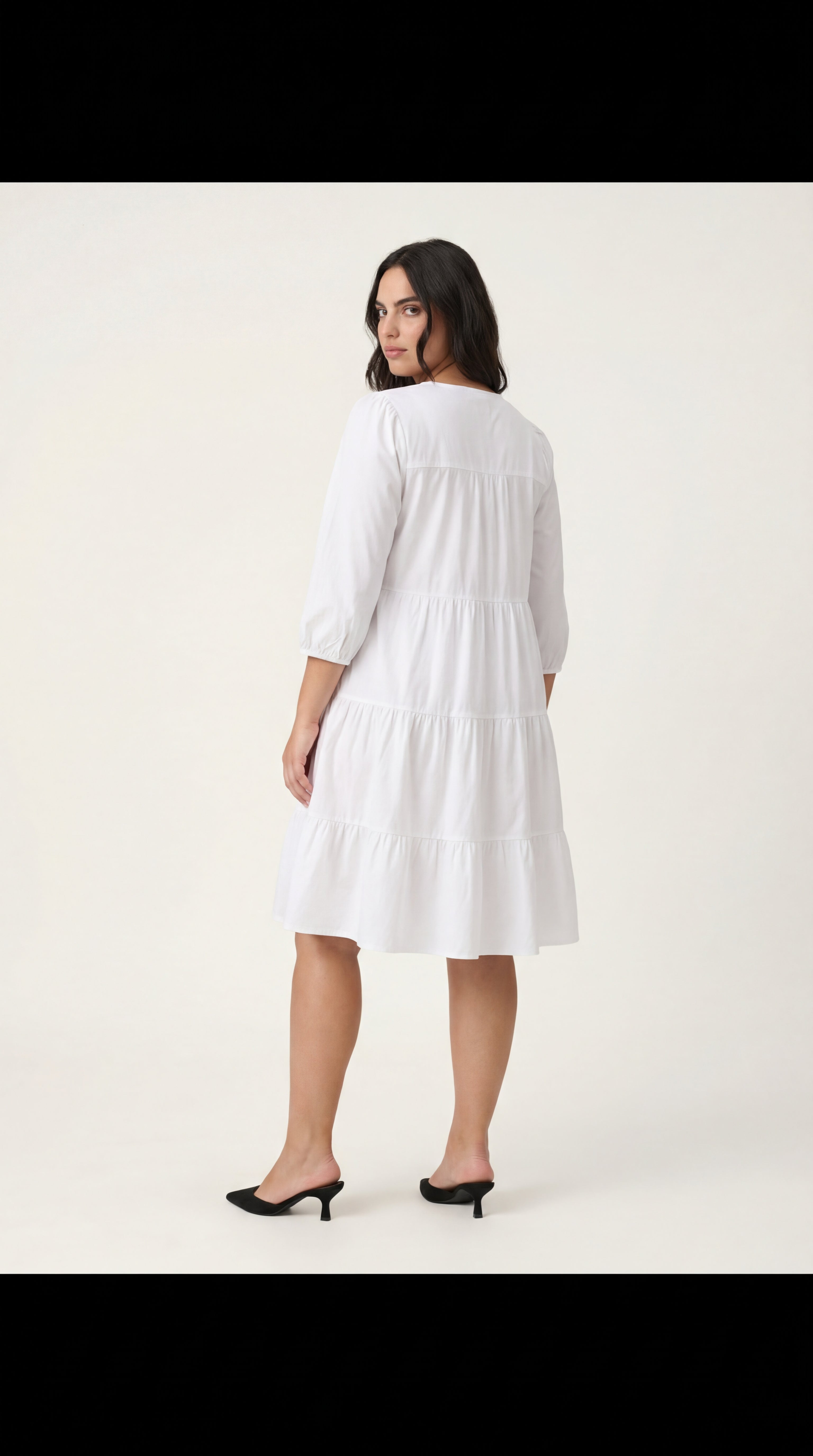 Classic White Solid Tiered Flowy Dress
