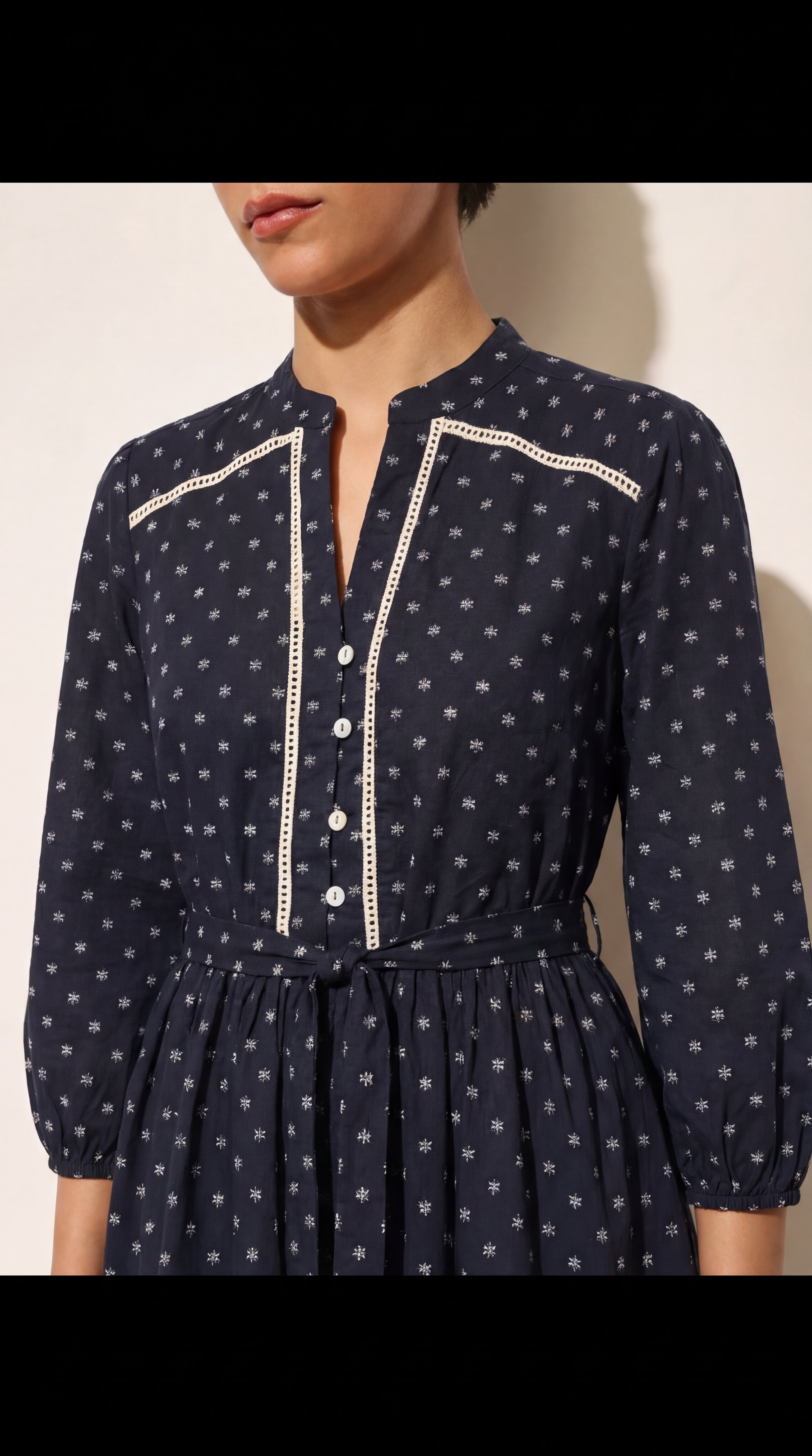 Cream & Brown Bold Floral Tie-Up Dress