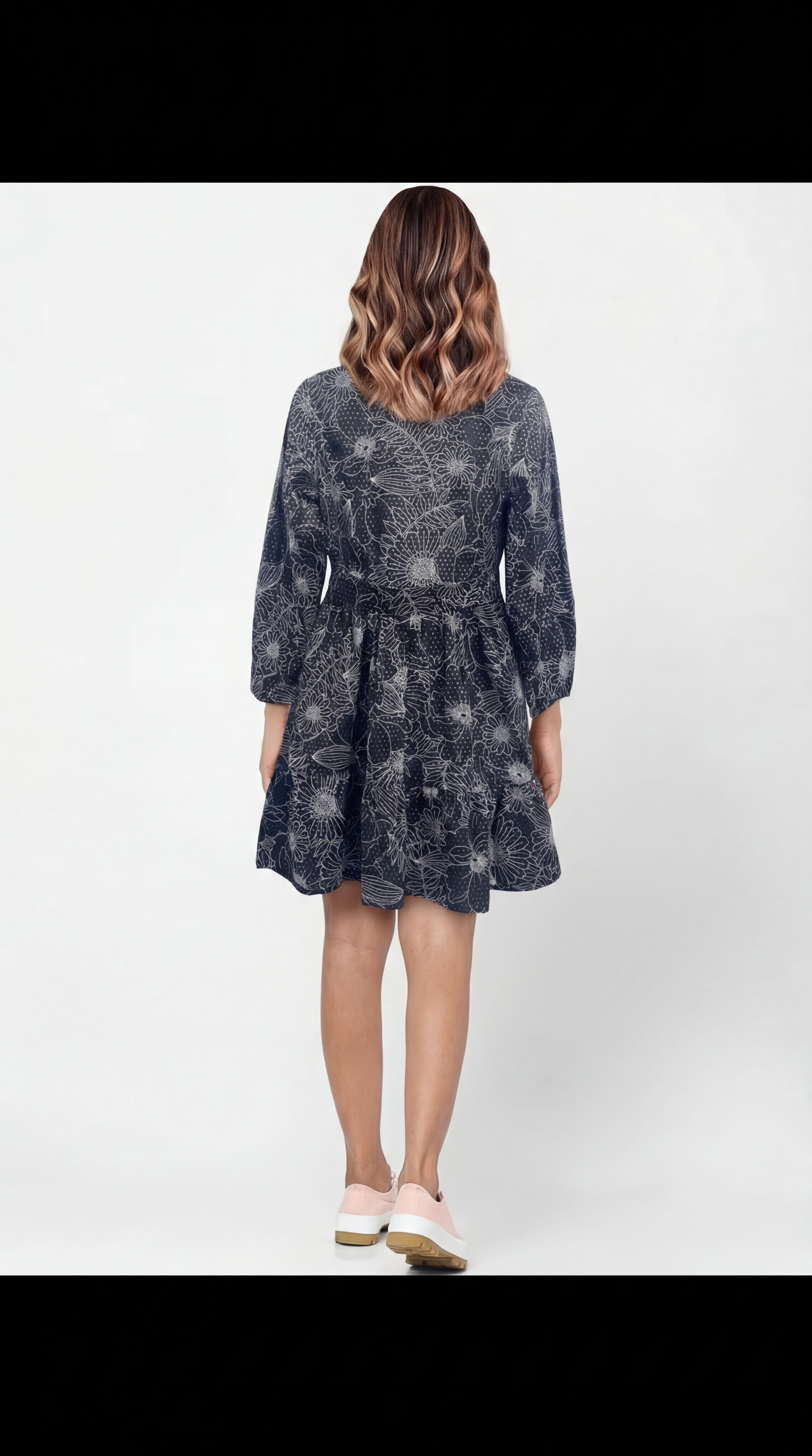 Cream & Brown Bold Floral Tie-Up Dress