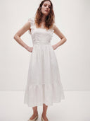 Ruffle Strap White Midi Dress – Black